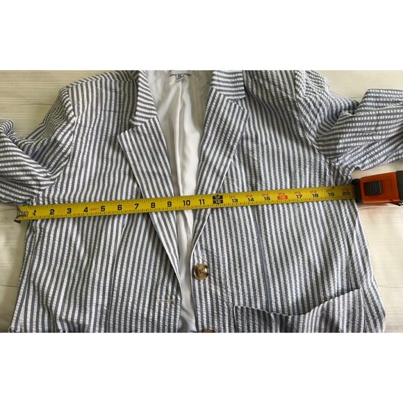 Steve Madden Blazer Womens XL Blue White Striped Seersucker Large Pocket Jacket - Picture 3 of 12